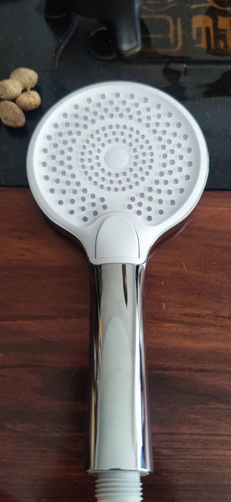 Factory wholesale bathroom 3 function handheld shower big white one button Switch Chrome hand shower head