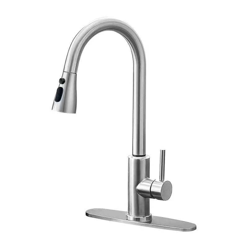 Amazon Hot Selling Pull Out Kitchen Faucet Bar Kitchen Sink Solid Deck Mounted faucet Nickel Brushed 360 degree rotatable Kitchen Tap