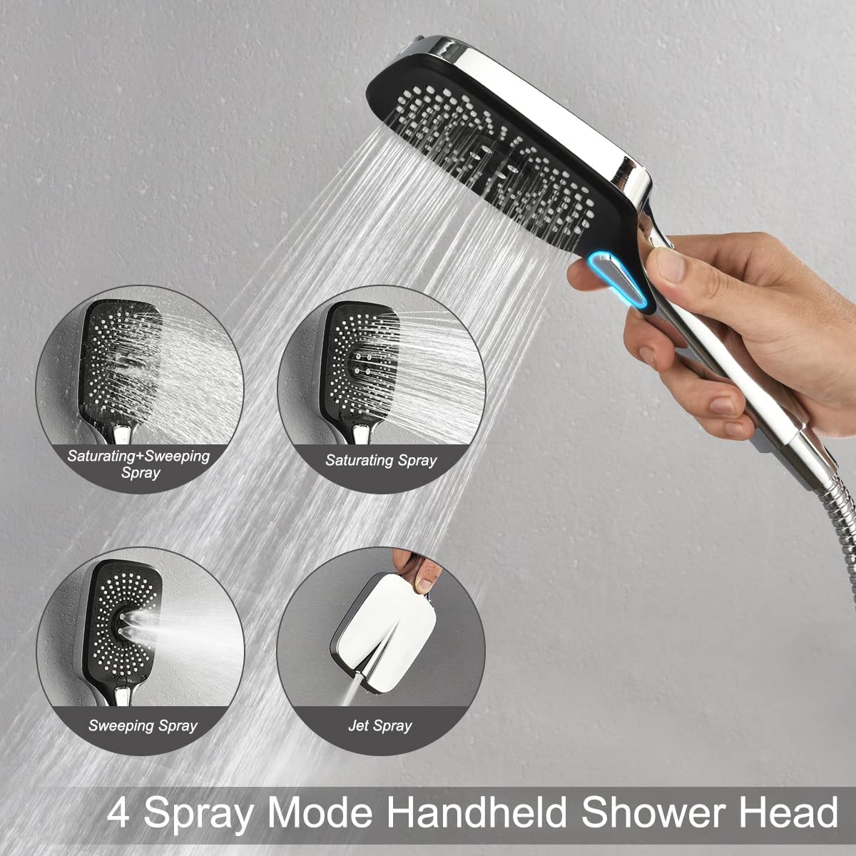 Amazon Hot Selling Wall mounted high Pressure Stainless Steel Rainfall Shower Head/Chrome Handheld Shower Set with 11'' Extension Arm