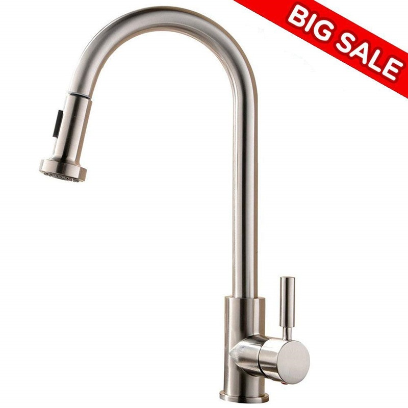 Project Source Brushed Nickel Mixer 1-handle Deck Mount Pull-down Kitchen Faucet