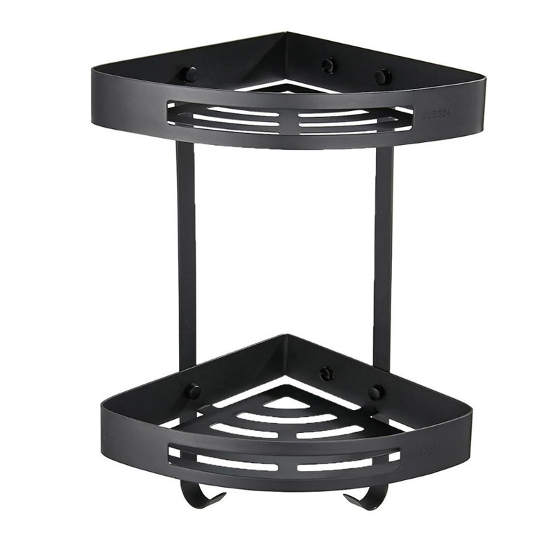 Matt Black Bathroom Accessories 304 Stainless Steel Bathroom Shelves with Two Layers