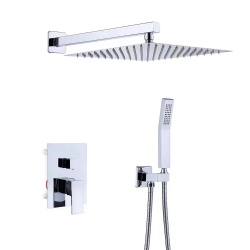 Wall Mounted 2Functions High Pressure Bathroom Rainfall Shower Faucet Fixture Combo Set with Adjustable Extension Shower Arm