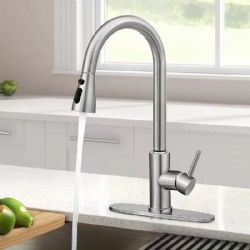 Factory supply 4 functions Pull Out Kitchen Faucet Bar Kitchen Sink Solid Deck Mounted faucet Nickel Brushed 360 degree rotatable Kitchen Tap