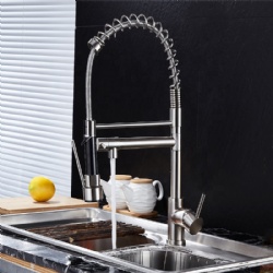 Brass spring kitchen faucet wire drawing surface all direction flexible hose kitchen sink mixer