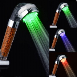 Hot Selling Bathroom abs SPA LED hand shower with tempreture changing in 3 colors High Pressure Saving Water Seoul Stone Ionic Filter Hand Shower with LED Light Color Changing ABS shower